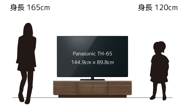 65型のテレビを幅160cmのテレビ台に置いたイメージ