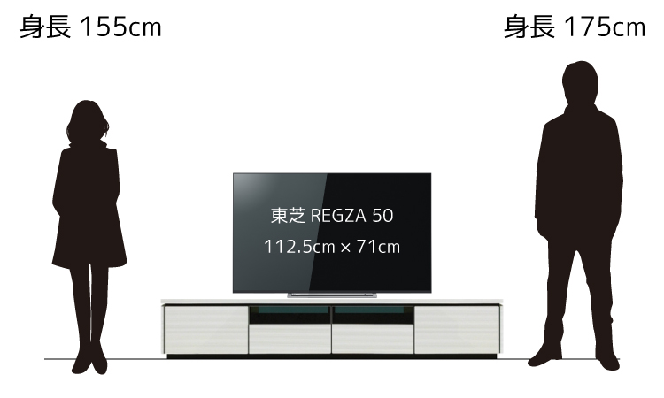 50型のテレビを幅210cmのテレビ台に置いたイメージ