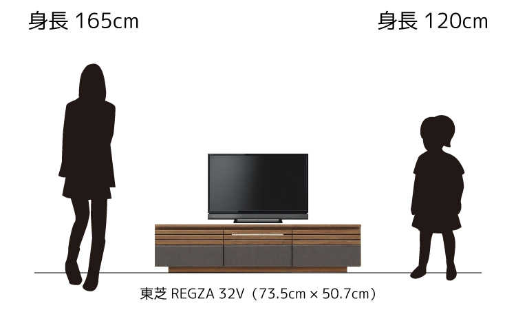 32型のテレビを幅150cmのテレビ台に置いたイメージ