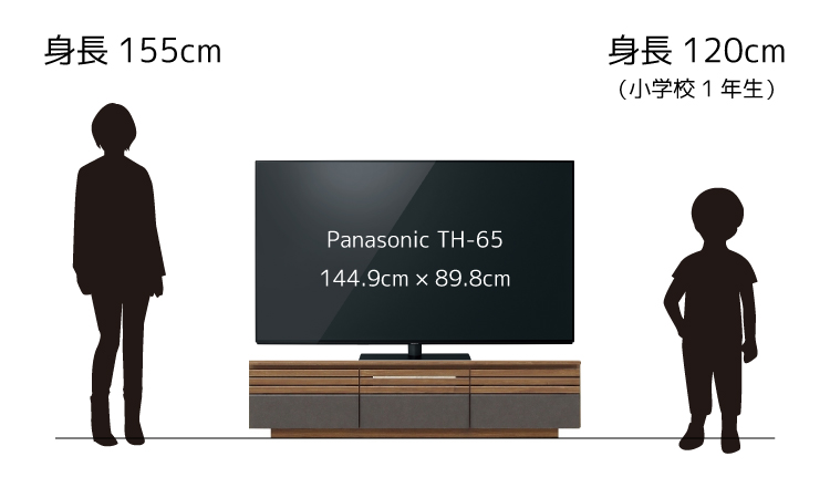 65型のテレビを幅150cmのテレビ台に置いたイメージ