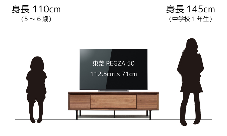 50型のテレビを幅150cmのテレビ台に置いたイメージ
