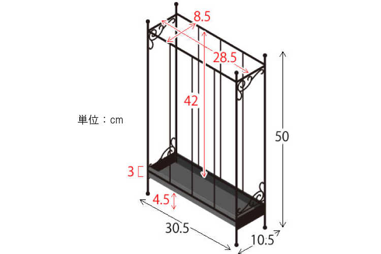 OT-1503 スリムだけど大容量のかわいい傘立てのサイズ詳細画像