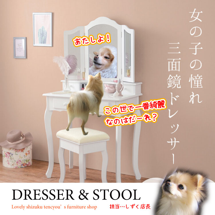 DR-1001 白い三面鏡のドレッサー