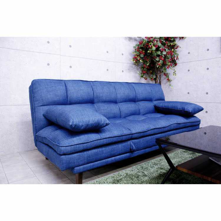 カジュアルな布製ソファーベッド｜幅183cmブルー青色・SF-3856