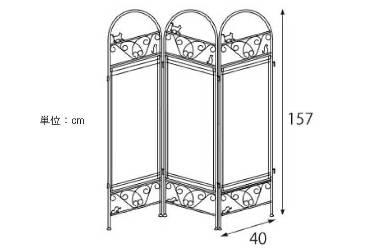OT-1364 猫が歩く可愛いデザインのアイアンパーティション3連のサイズ詳細画像